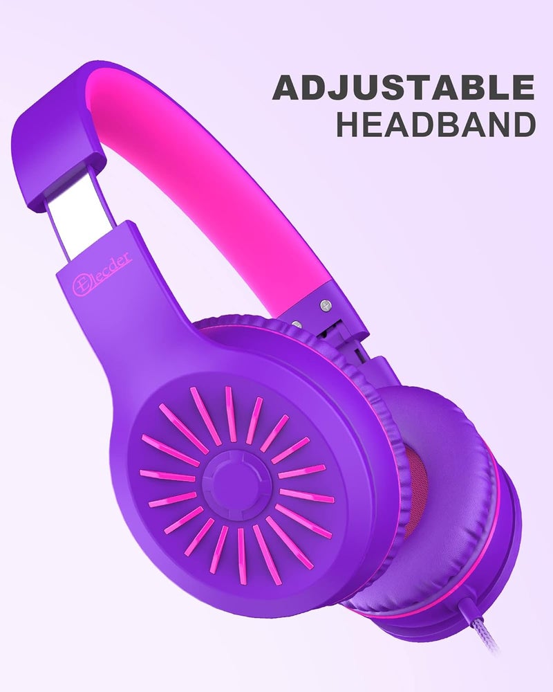 ELECDER i45 Headphones Wired, On-Ear Headphones with Microphone, Foldable Stereo Bass, 1.5M No-Tangle Cord, Portable 3.5MM Headset for School Kids Teens Smartphones Computer PC Tablet Travel, Purple - Image 3